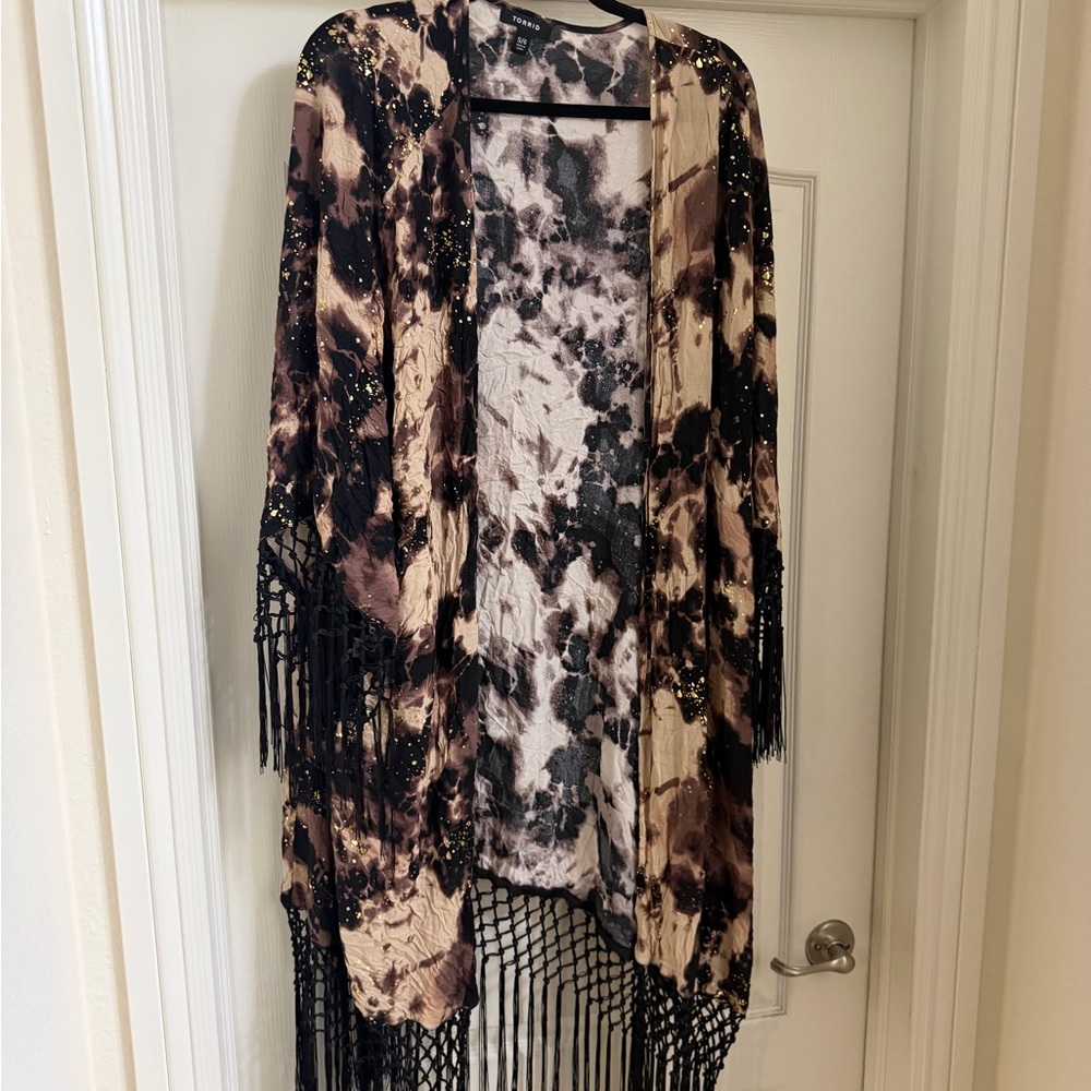 Torrid Black and Brown Tie-Dye Kimono